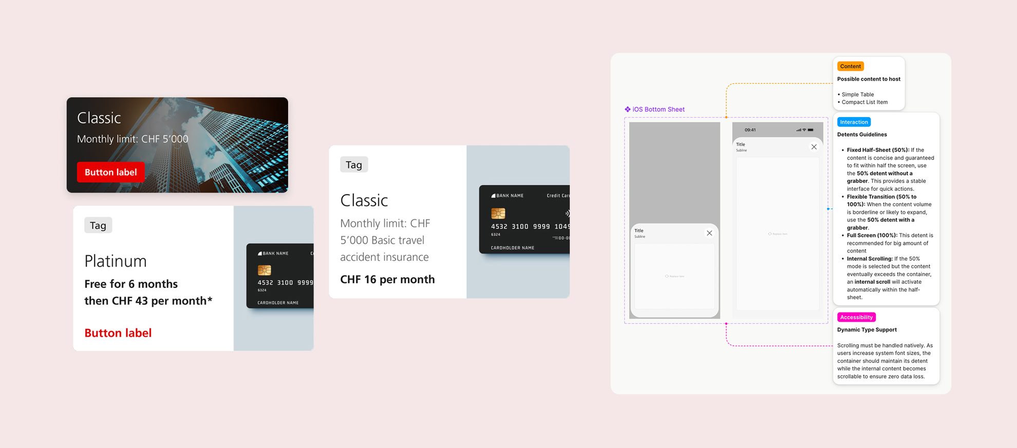 Mobile banking design system — card components across themes