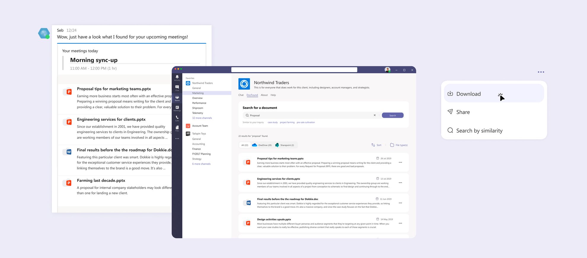 Conversational UI for MS Teams — chatbot, unified search and document actions